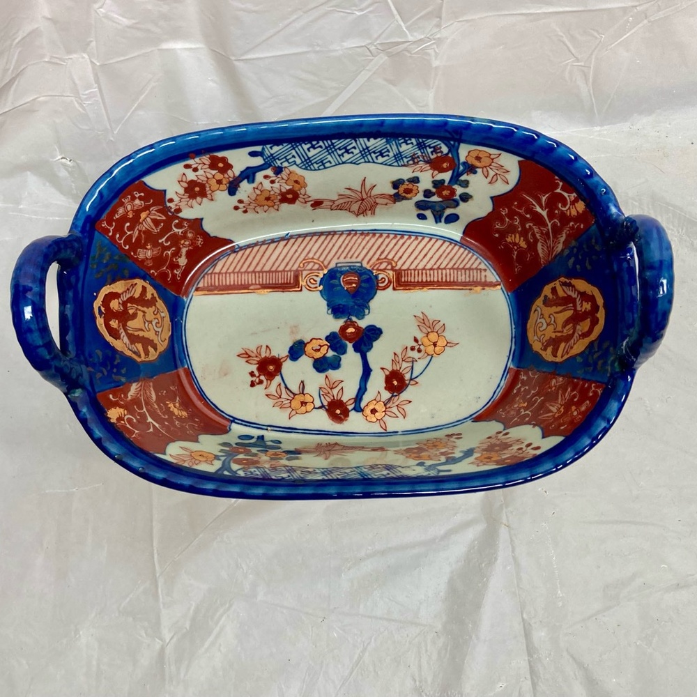 Stunning, Ironstone, Large, Twin Handled Floral Bread Basket 9in L x 6in W x 4in